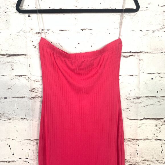 Absolutely Love It Pink Strapless Bodycon Dress Women's Medium Ribbed Fitted - Picture 3 of 7